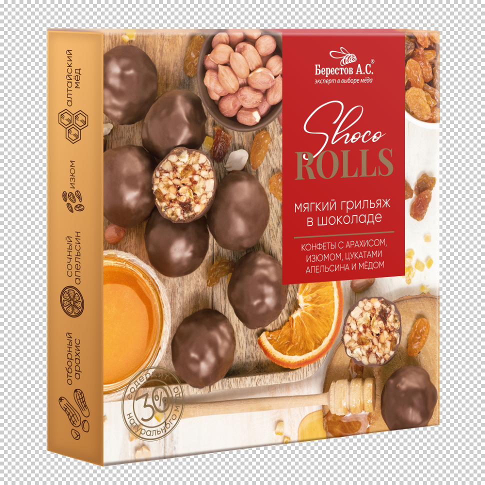  Берестов Shoco Rolls конфеты с арахисом, изюмом, цукатами апельсина и медом,  135г в Чите