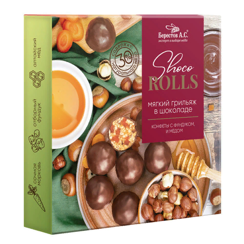 №2 Берестов Shoco Rolls конфеты с фундуком, цукатами моркови  и медом 135г  в Чите
