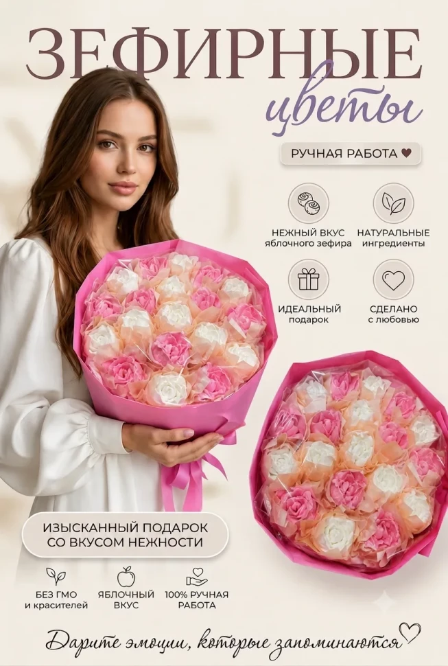  Букет Зефирный Размер XL бело-розовый,350г в Чите