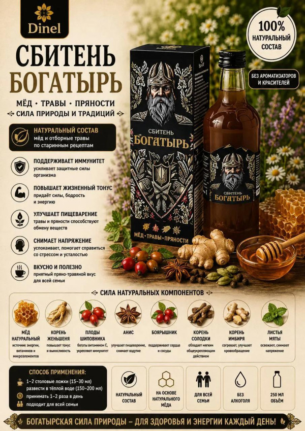№3 Сбитень Богатырь, 250мл  в Чите